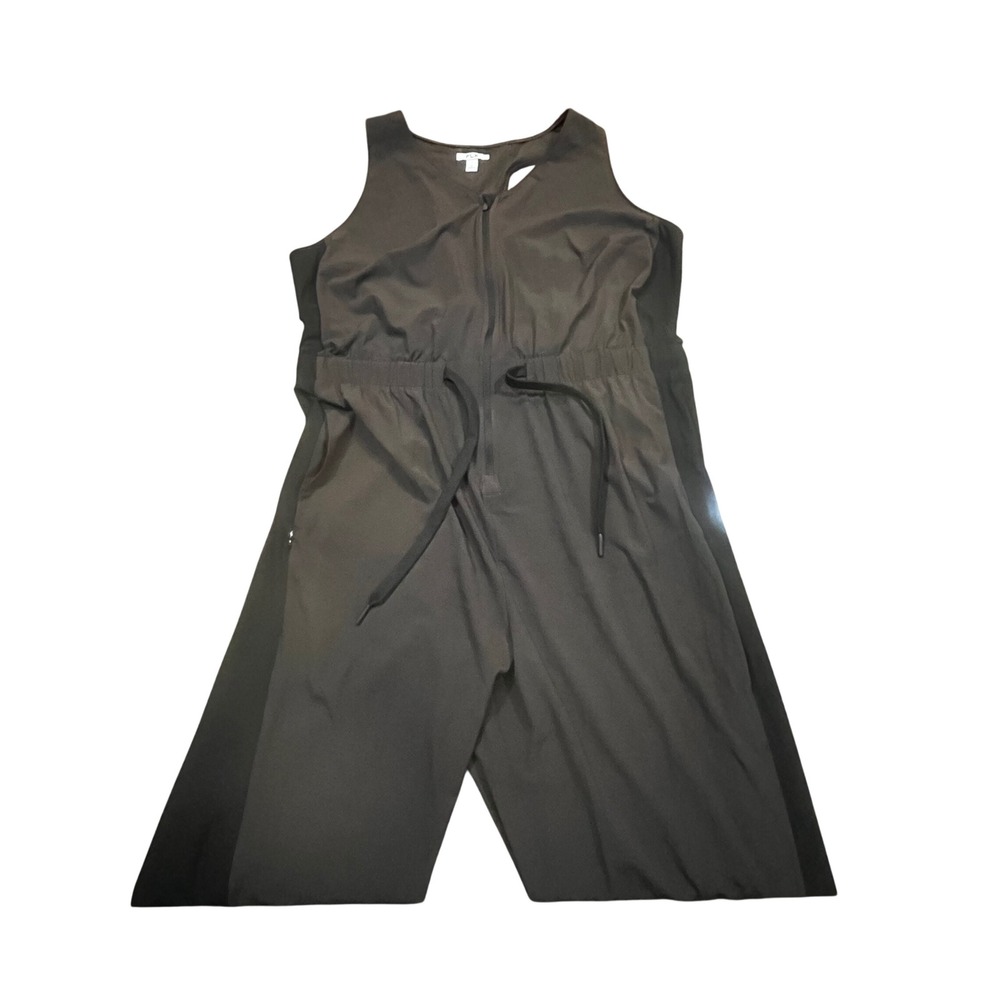 FLX Women XL Sleeveless Athletic Jumpsuit Charcoal Grey Black Zip Front Pocket